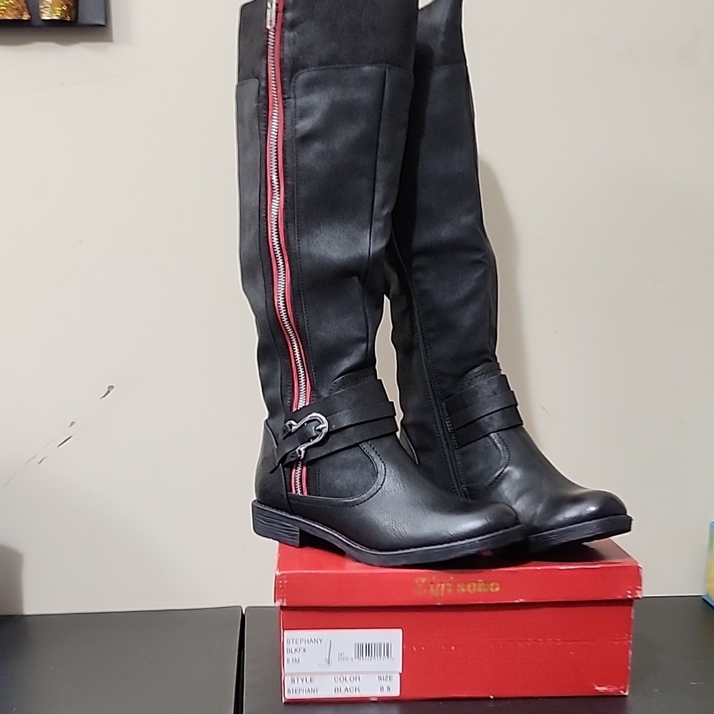Zigi Soho Black and Red Over the Knee Boots